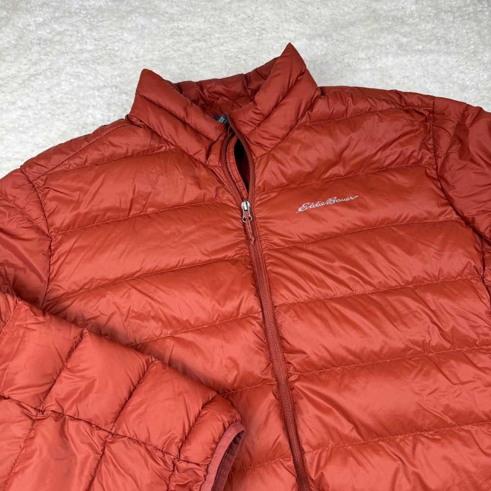 Eddie Bauer Microlight Down Puffer Jacket Men XXL Orange EB650 Quilted Full Zip